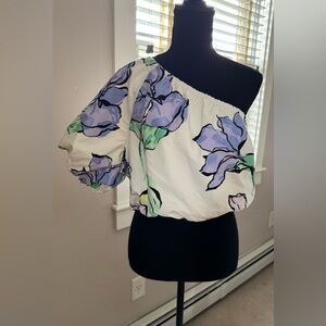 A New Day asymmetrical‎ one sleeve floral crop top women XL